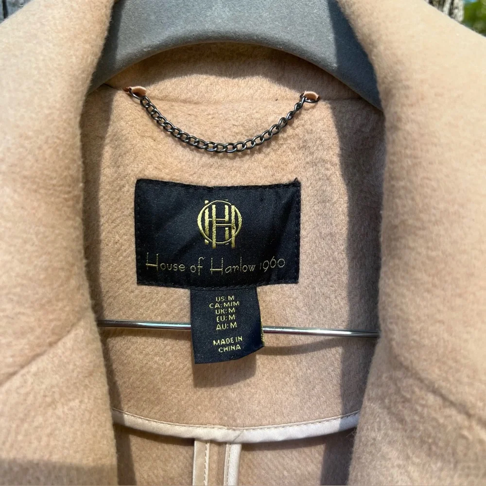 HOUSE OF HARLOW 1960 Wool Coat Long Pea Coat Camel Beige Tan Size Medium - Picture 6 of 11